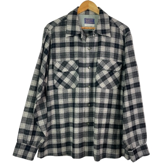 Pendleton 1960's Vintage Men's Wool Plaid Board Shirt Button Front Shacket Large - Picture 1 of 16